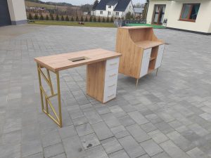 Biurko do manicure loft, biurko podwójne, stolik kosmetyczny loft dwustanowiskowy, stół kosmetyczny loft