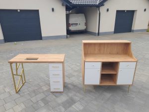 Biurko do manicure loft, biurko podwójne, stolik kosmetyczny loft dwustanowiskowy, stół kosmetyczny loft