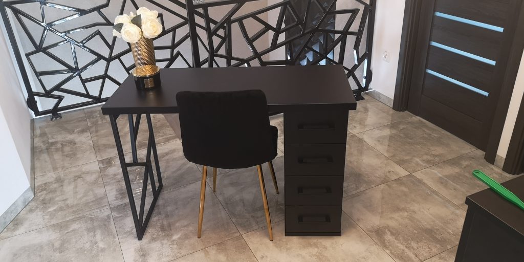 Biurko kosmetyczne, stół kosmetyczny, biurko do manicure z pochłaniaczem pyłu, biurko kosmetyczne afinia, biruko do manicure glamour, czarne biurko kosmetyczne