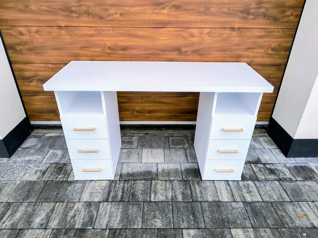 Biurko kosmetyczne, stół kosmetyczny, biurko do manicure z pochłaniaczem pyłu, biurko kosmetyczne afinia, białe biruko do manicure glamour