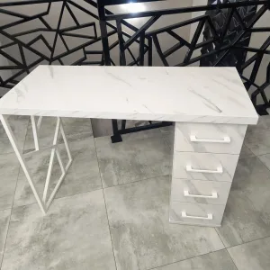 biurko-kosmetyczne, biurko do manicure, białe biurko kosmetyczne, biurko marmur, biurko kosmetyczne marmur