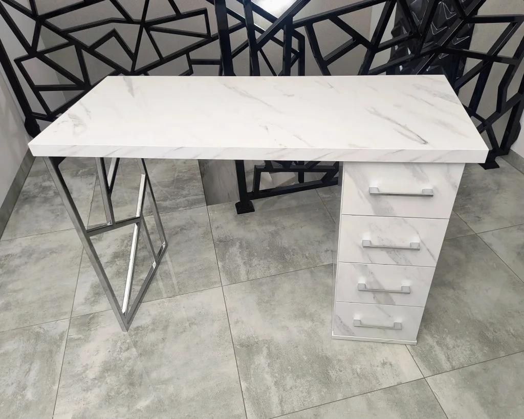 biurko-kosmetyczne, biurko do manicure, białe biurko kosmetyczne, biurko marmur, biurko kosmetyczne marmur