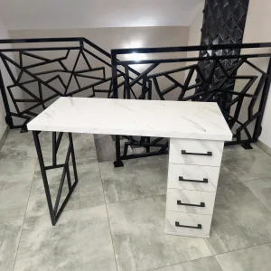 biurko-kosmetyczne, biurko do manicure, białe biurko kosmetyczne, biurko marmur, biurko kosmetyczne marmur