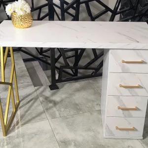 biurko-kosmetyczne, biurko do manicure, białe biurko kosmetyczne, biurko marmur, biurko kosmetyczne marmur