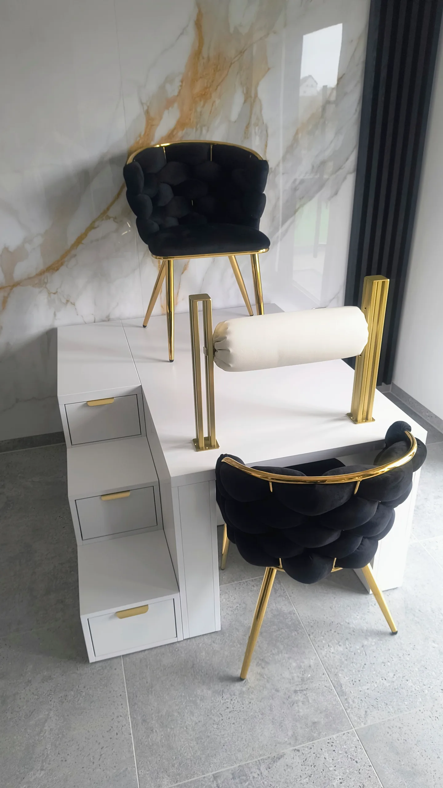 podest do pedicure ze schodami, podest do pedicure z szufladami